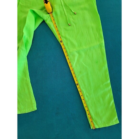 Lilly Pulitzer Taron Mid Rise Linen Pants Womens L Neon Green Drawstring Beach - Picture 3 of 14